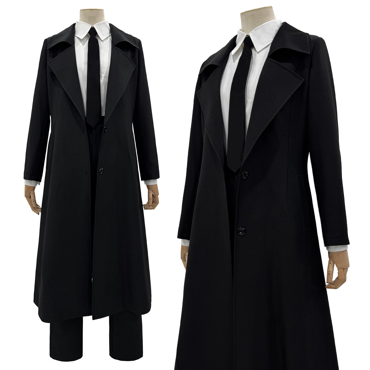 YOO Chainsaw Anime Makima Cosplay Costume Wig White Shirt Black Coat Pant Tie Halloween Christmas Convention Daily Wear thumbnail 3