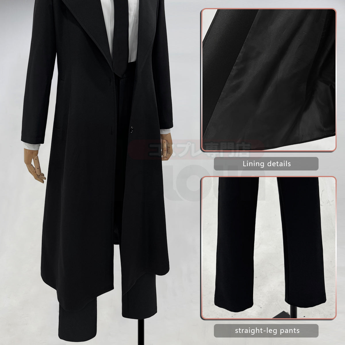 YOO Chainsaw Anime Makima Cosplay Costume Wig White Shirt Black Coat Pant Tie Halloween Christmas Convention Daily Wear thumbnail 7