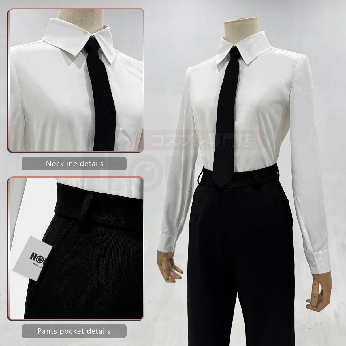 YOO Chainsaw Anime Makima Cosplay Costume Wig White Shirt Black Coat Pant Tie Halloween Christmas Convention Daily Wear thumbnail 8