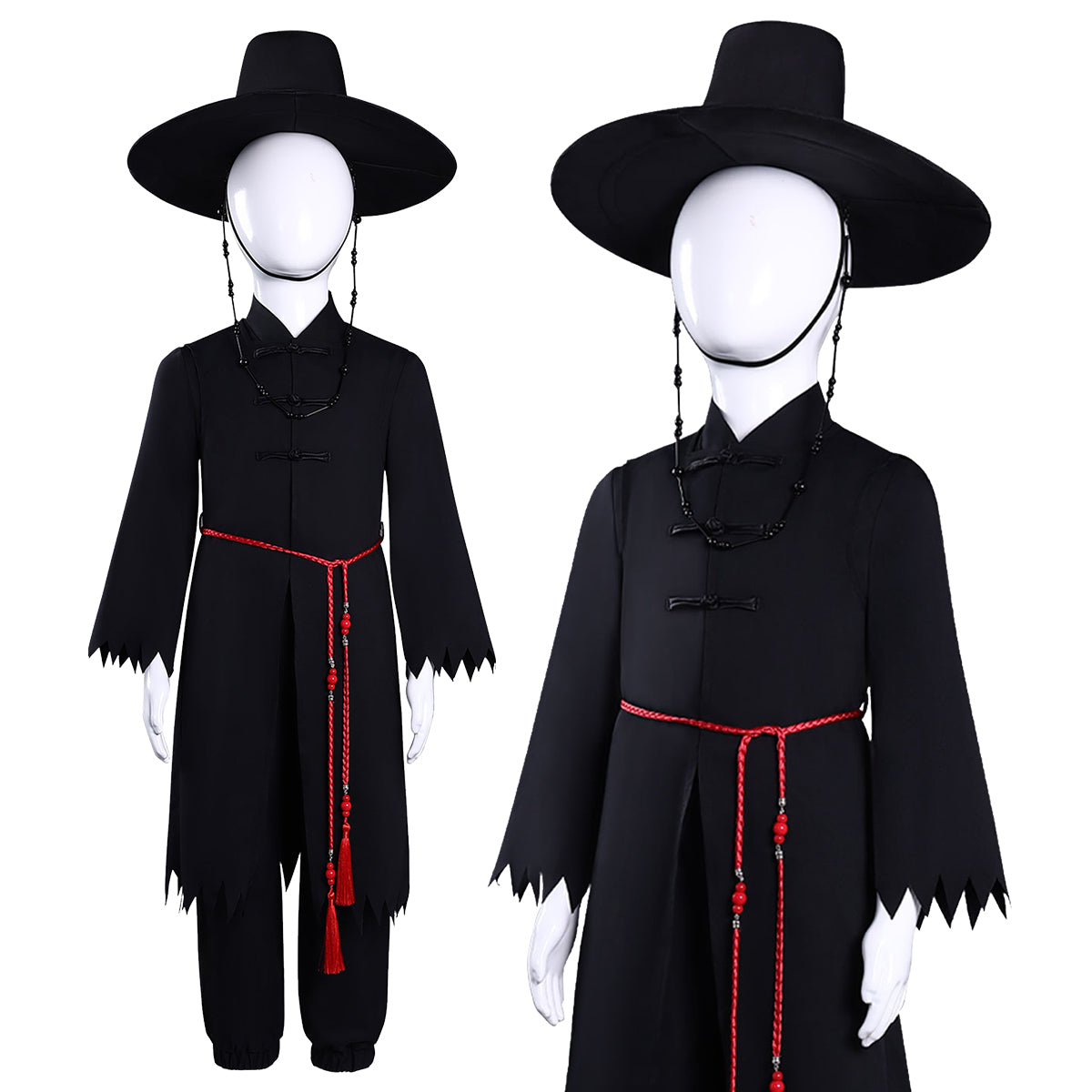 YOO Anime Cosplay Costume Sajaa Boys Jinuu Abby Black Vest Cloak Hat Pants Waist Chain Halloween Christmas Gift thumbnail 2