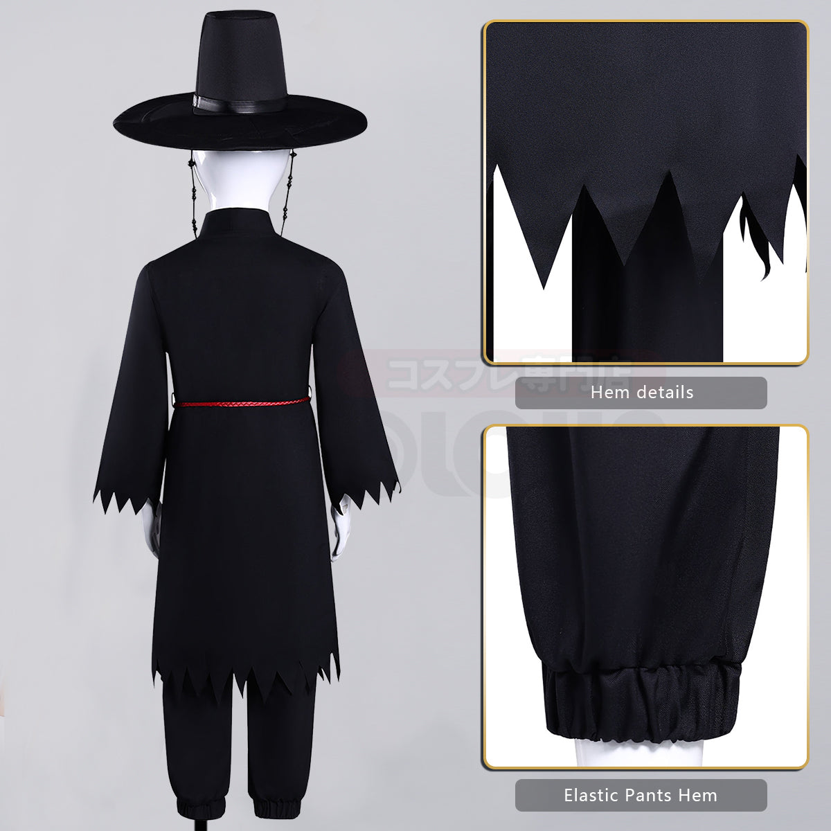 YOO Anime Cosplay Costume Sajaa Boys Jinuu Abby Black Vest Cloak Hat Pants Waist Chain Halloween Christmas Gift thumbnail 5