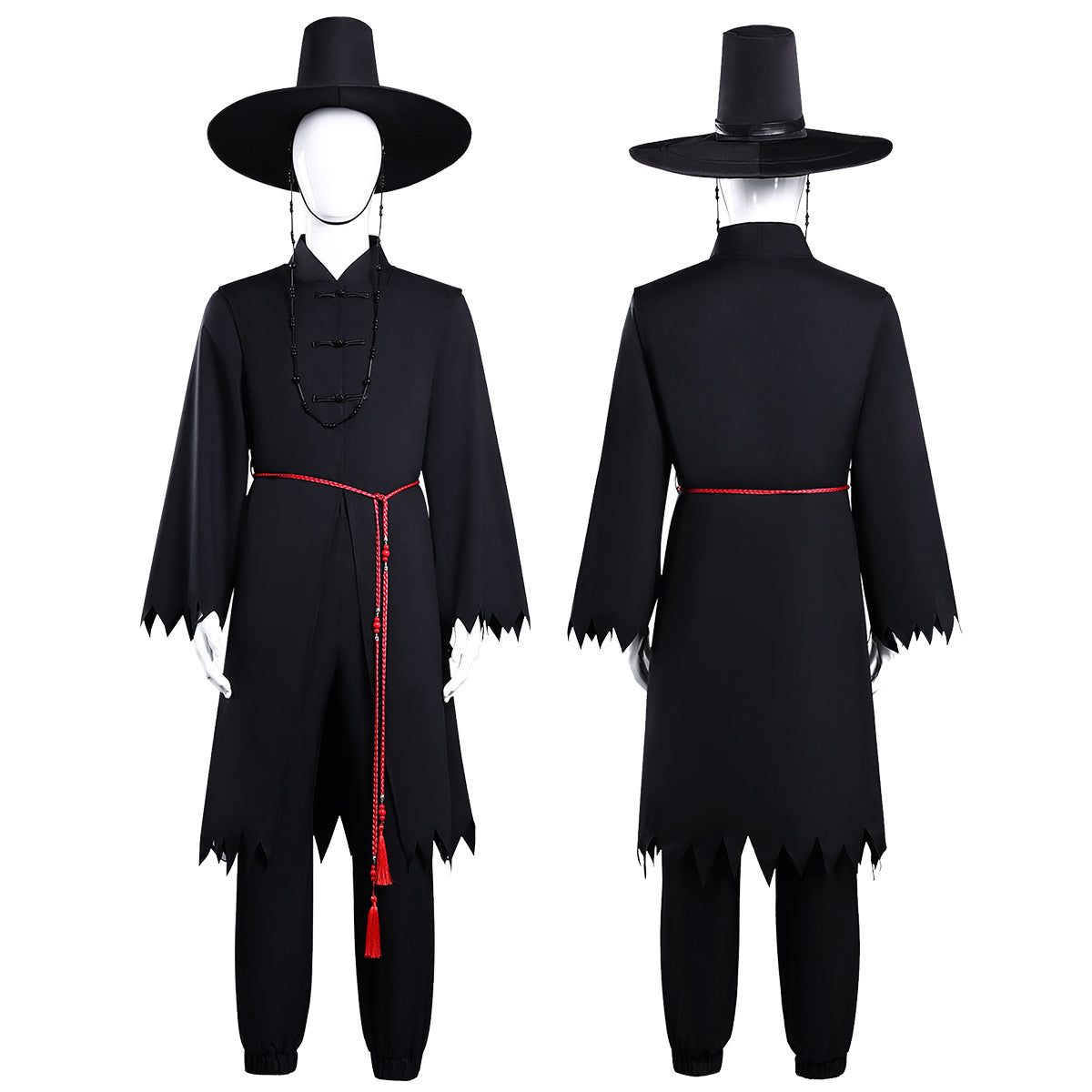 YOO Anime Cosplay Costume Sajaa Boys Jinuu Abby Black Vest Cloak Hat Pants Waist Chain Halloween Christmas Convention Adult Unisex
