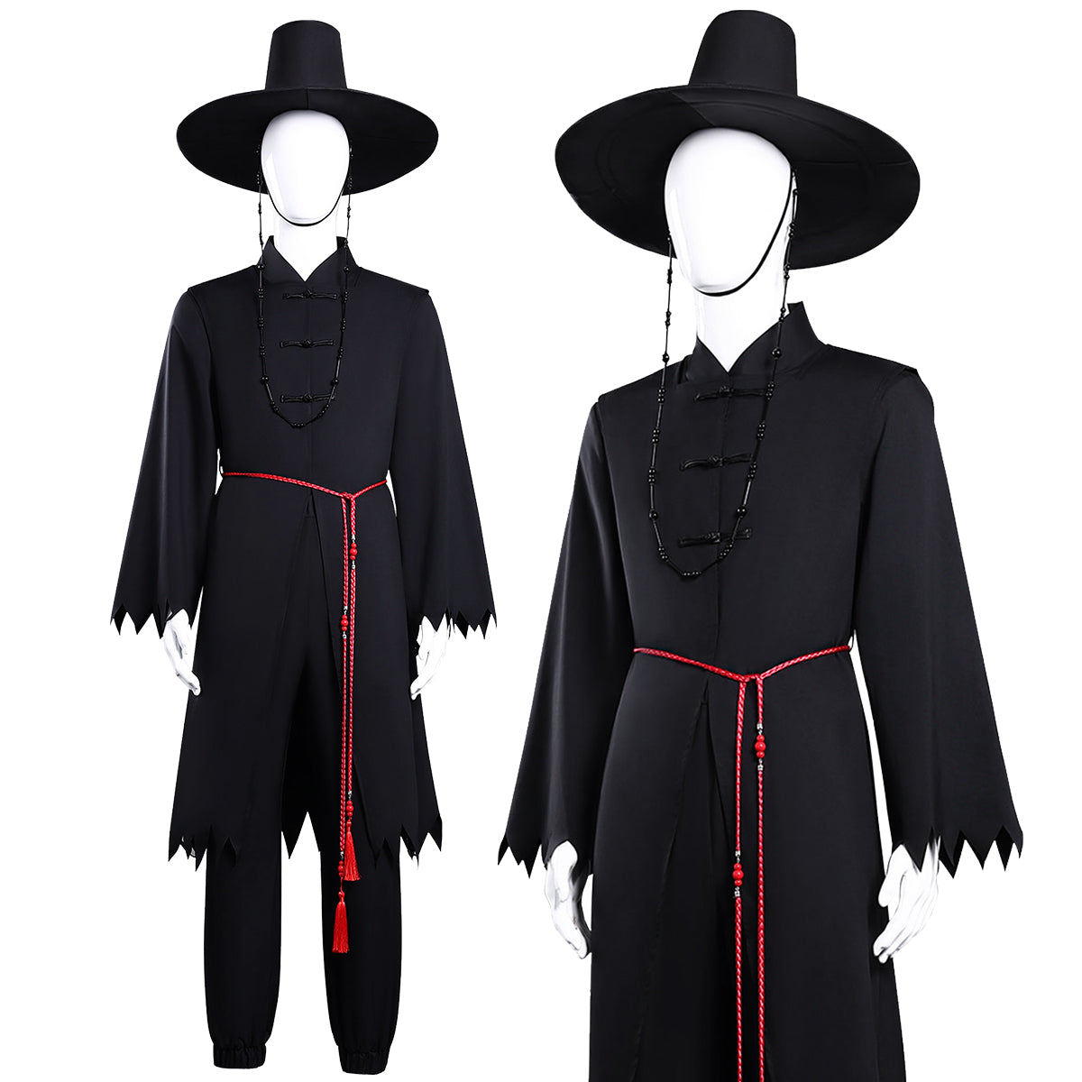 YOO Anime Cosplay Costume Sajaa Boys Jinuu Abby Black Vest Cloak Hat Pants Waist Chain Halloween Christmas Convention Adult Unisex thumbnail 2