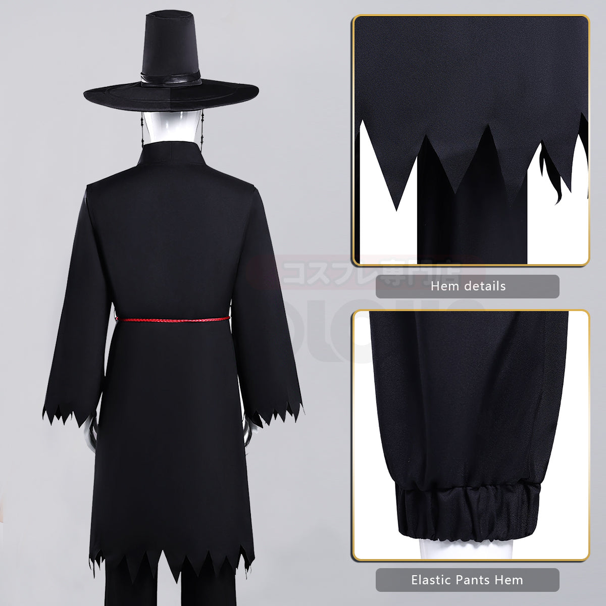 YOO Anime Cosplay Costume Sajaa Boys Jinuu Abby Black Vest Cloak Hat Pants Waist Chain Halloween Christmas Convention Adult Unisex thumbnail 5