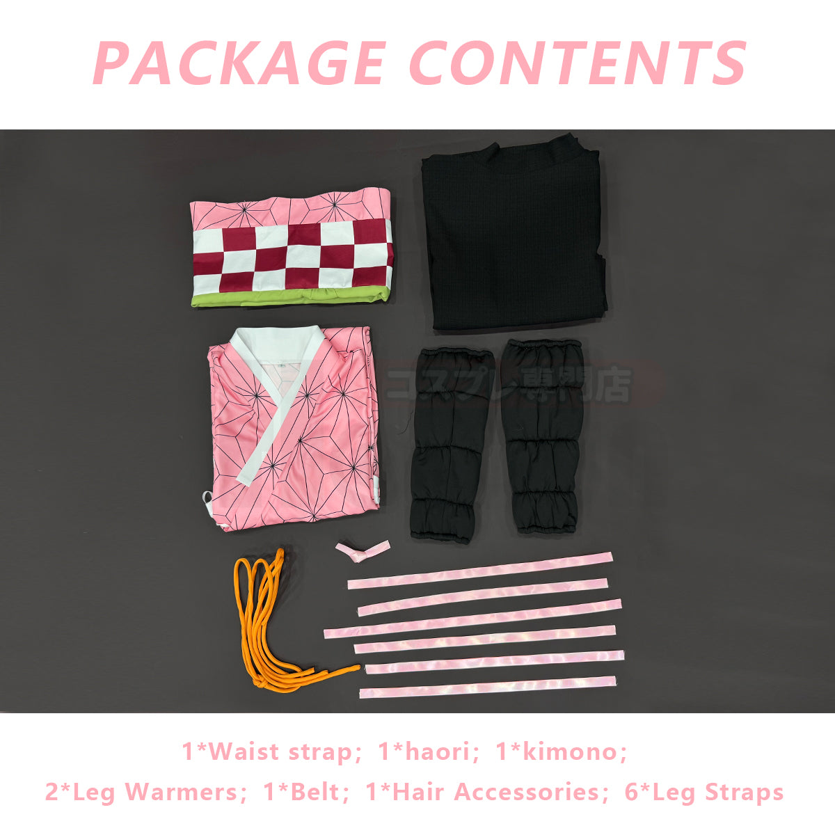 YOO Anime Kamado Nezuko Cosplay Costume Wig Haori Kimono Halloween Christmas Animation Convention Adult Rose Net thumbnail 11