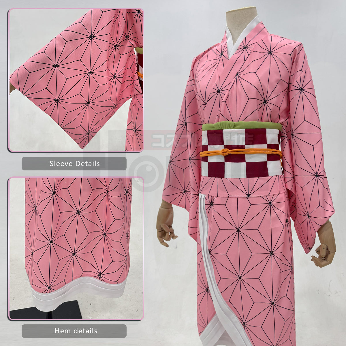 YOO Anime Kamado Nezuko Cosplay Costume Wig Haori Kimono Halloween Christmas Animation Convention Adult Rose Net thumbnail 8