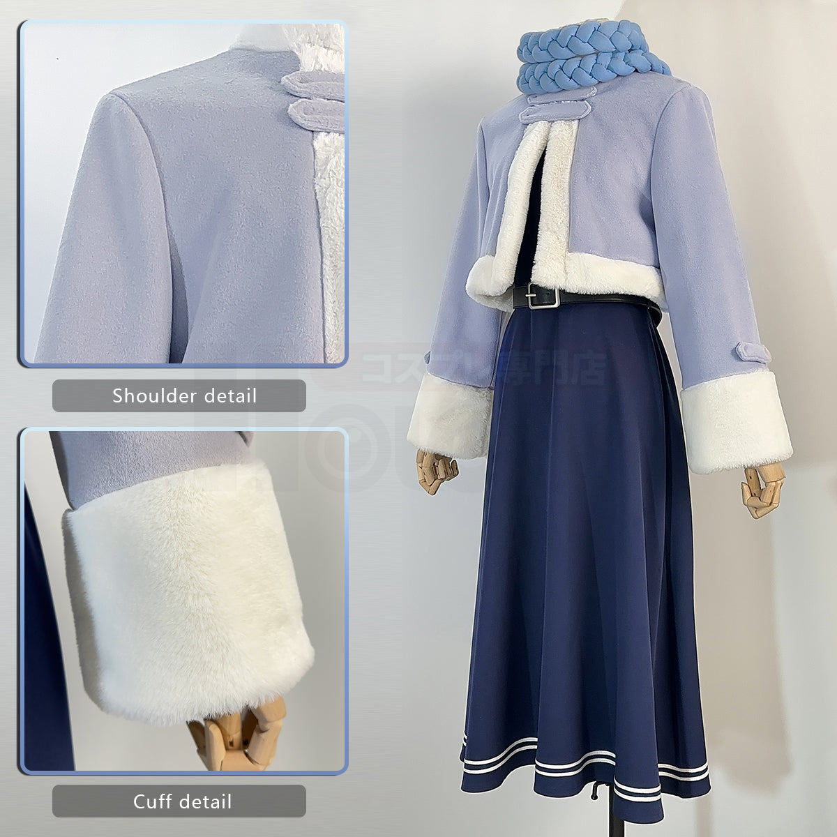 YOO Frieren Beyond Journey’s End Anime Fern Cosplay Costume Wig Winter Cape Dress Braid Scarf Halloween Christmas Convention thumbnail 8