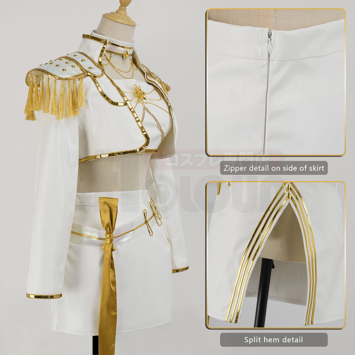 YOO Anime Miraa Cosplay Costume Jacket Skirt White Stage Performance Uniform Halloween Christmas thumbnail 6