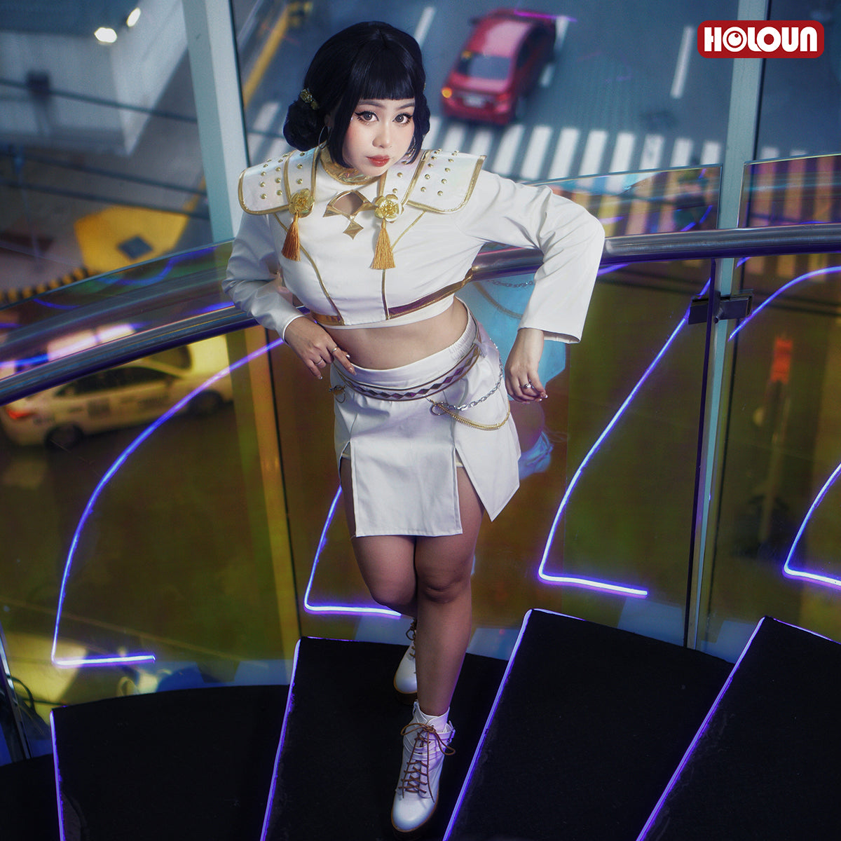 YOO Anime Zoey Cosplay Costume Jacket Skirt White Stage Performance Uniform Halloween Christmas thumbnail 4