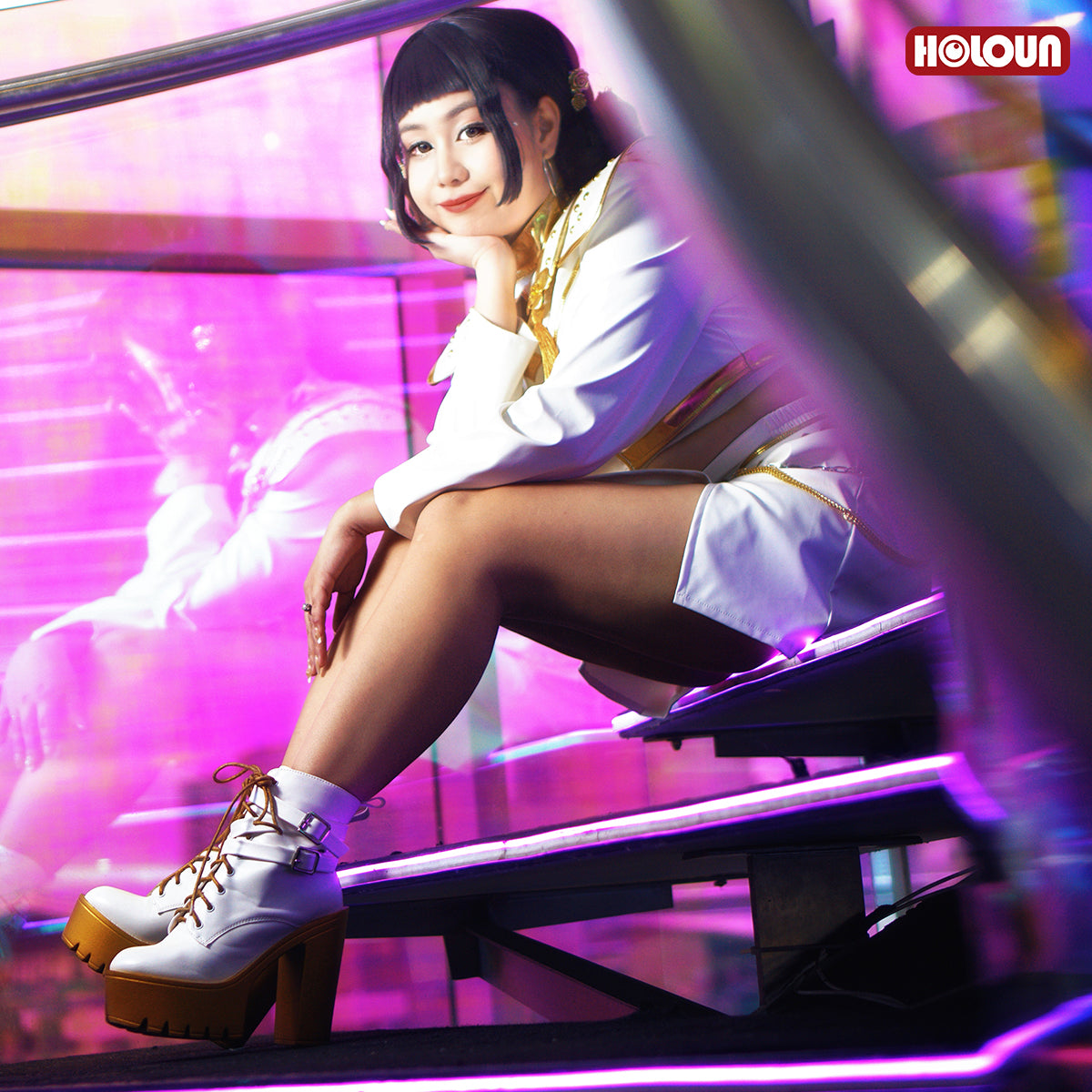 YOO Anime Zoey Cosplay Costume Jacket Skirt White Stage Performance Uniform Halloween Christmas thumbnail 5