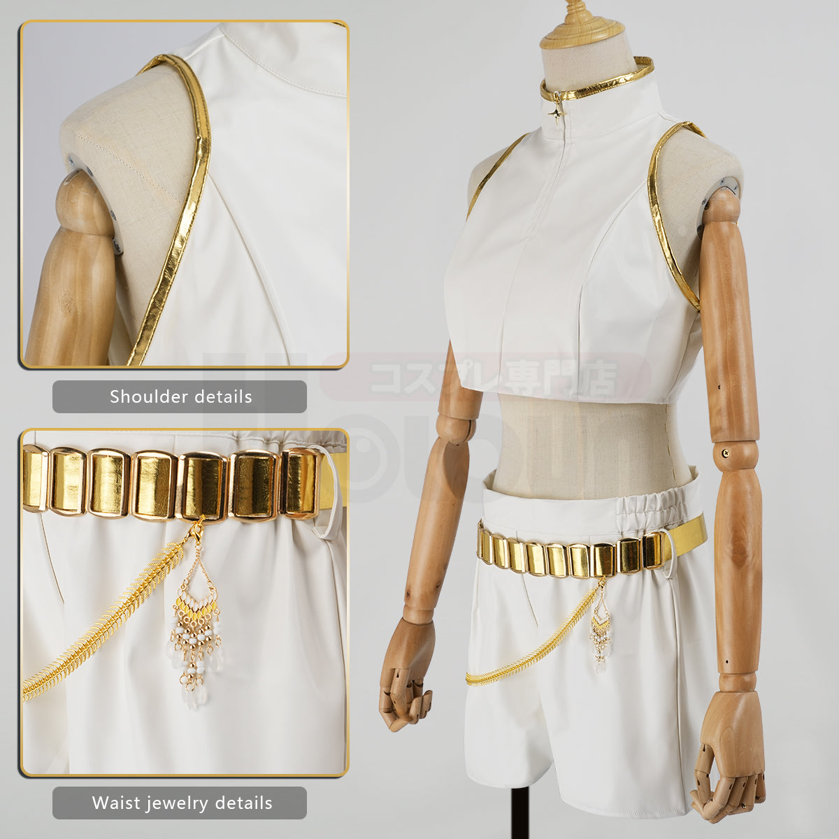 YOO Anime Rumi Cosplay Costume Jacket Shorts White Stage Performance Uniform Halloween Christmas thumbnail 5