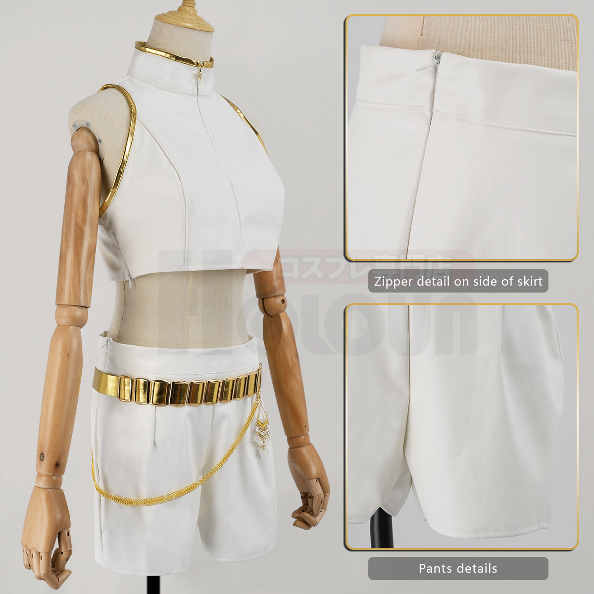 YOO Anime Rumi Cosplay Costume Jacket Shorts White Stage Performance Uniform Halloween Christmas thumbnail 6