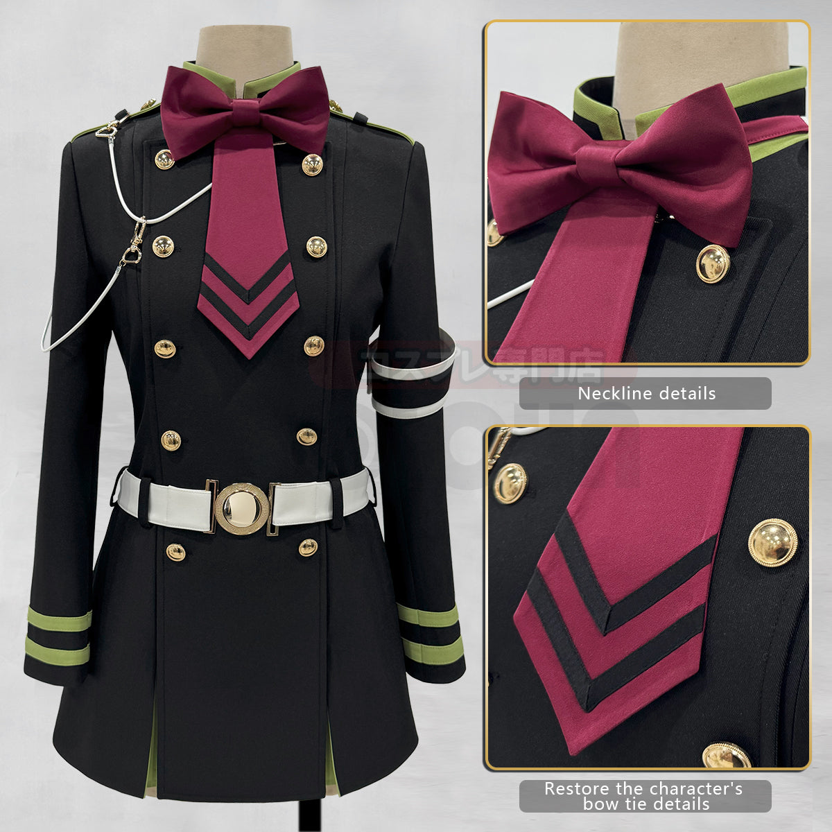 YOO Seraph Of The End Anime Shinoa Hiiragi Cosplay Costume Coat Belt Bow Tie Halloween Christmas Convention Daily Wear thumbnail 4