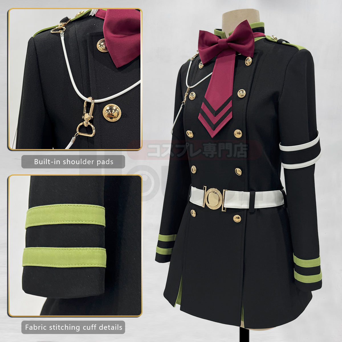 YOO Seraph Of The End Anime Shinoa Hiiragi Cosplay Costume Coat Belt Bow Tie Halloween Christmas Convention Daily Wear thumbnail 5