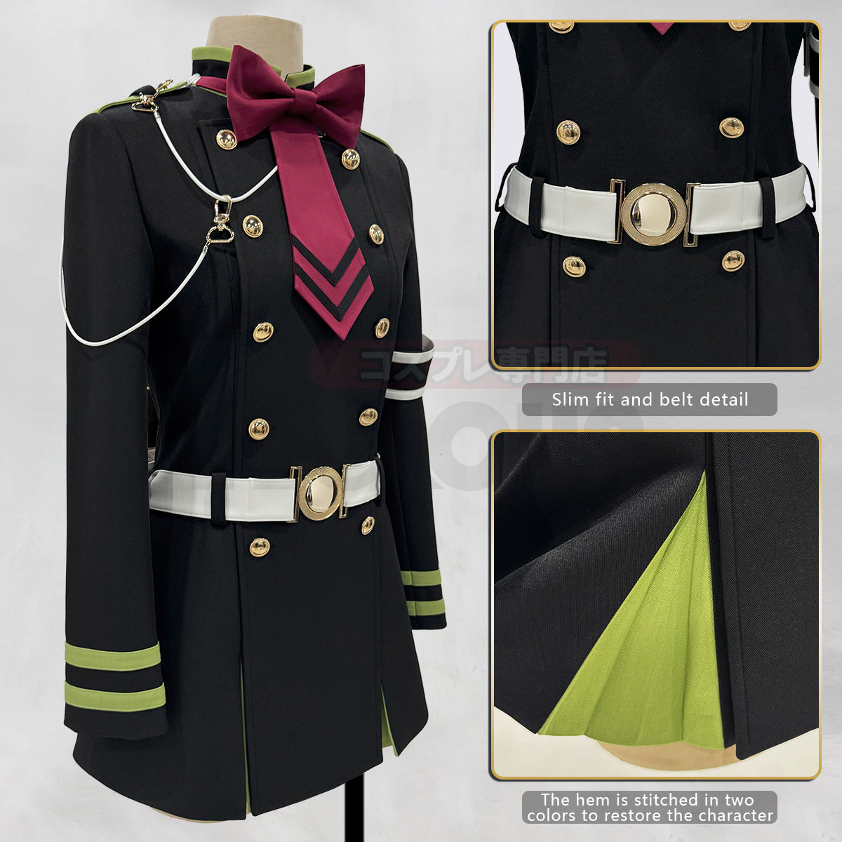 YOO Seraph Of The End Anime Shinoa Hiiragi Cosplay Costume Coat Belt Bow Tie Halloween Christmas Convention Daily Wear thumbnail 6