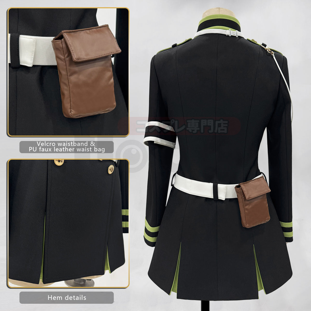 YOO Seraph Of The End Anime Shinoa Hiiragi Cosplay Costume Coat Belt Bow Tie Halloween Christmas Convention Daily Wear thumbnail 7