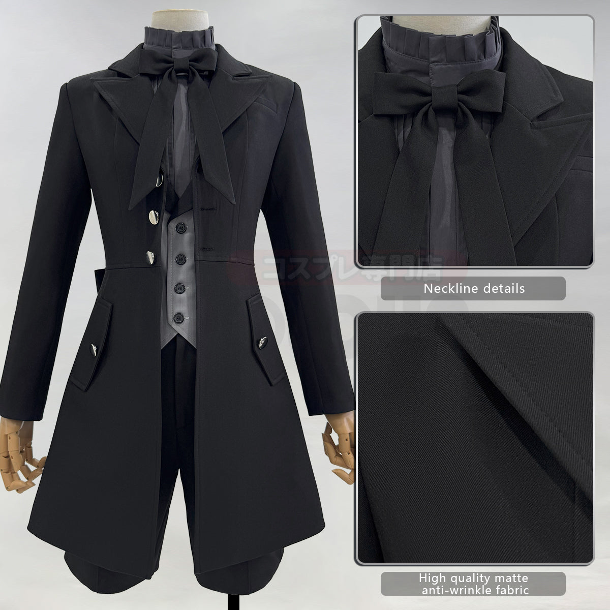 YOO Butler Anime Ciel Phantomhive Cosplay Costume Black Coat Shorts Shirt Vest Animation Convention Halloween Christmas thumbnail 3
