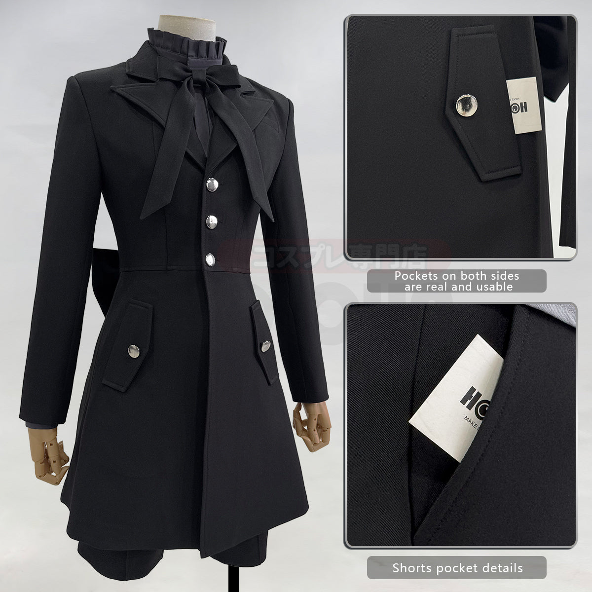 YOO Butler Anime Ciel Phantomhive Cosplay Costume Black Coat Shorts Shirt Vest Animation Convention Halloween Christmas thumbnail 5