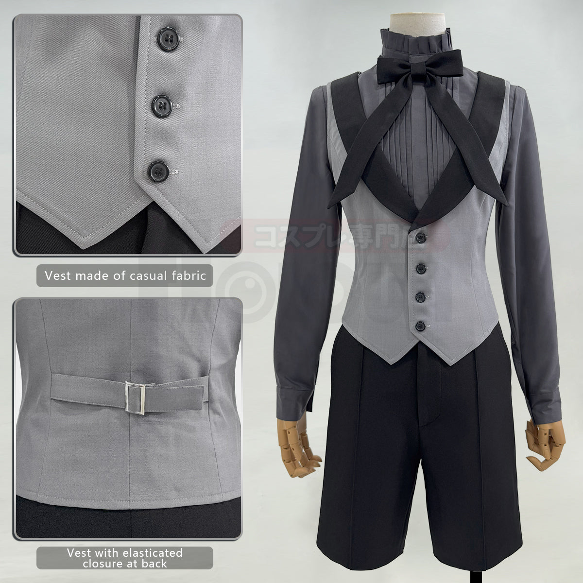 YOO Butler Anime Ciel Phantomhive Cosplay Costume Black Coat Shorts Shirt Vest Animation Convention Halloween Christmas thumbnail 6