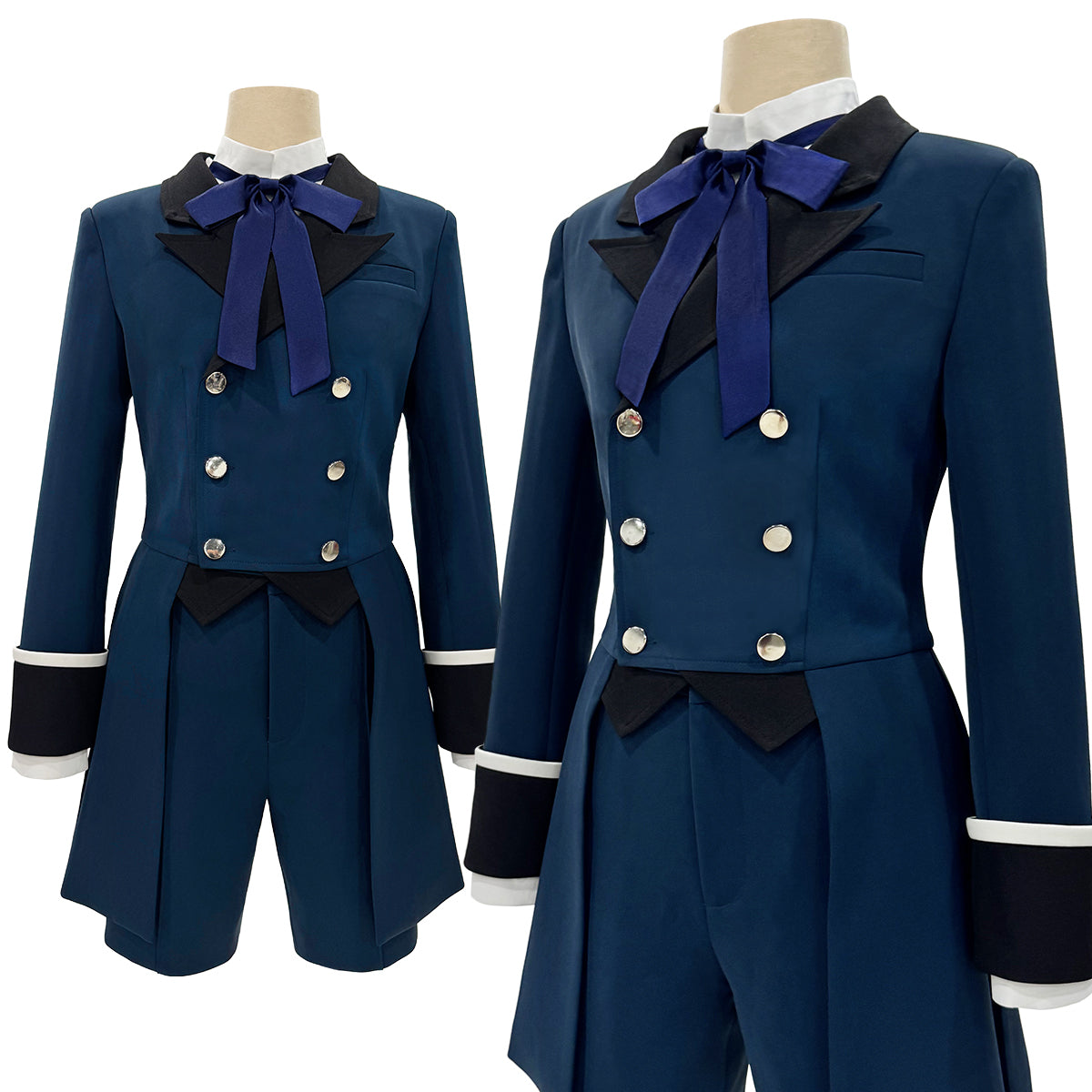 YOO Butler Anime Ciel Phantomhive Cosplay Costume Dark Blue Double-Breasted Coat Short Animation Convention Daily Wear thumbnail 3