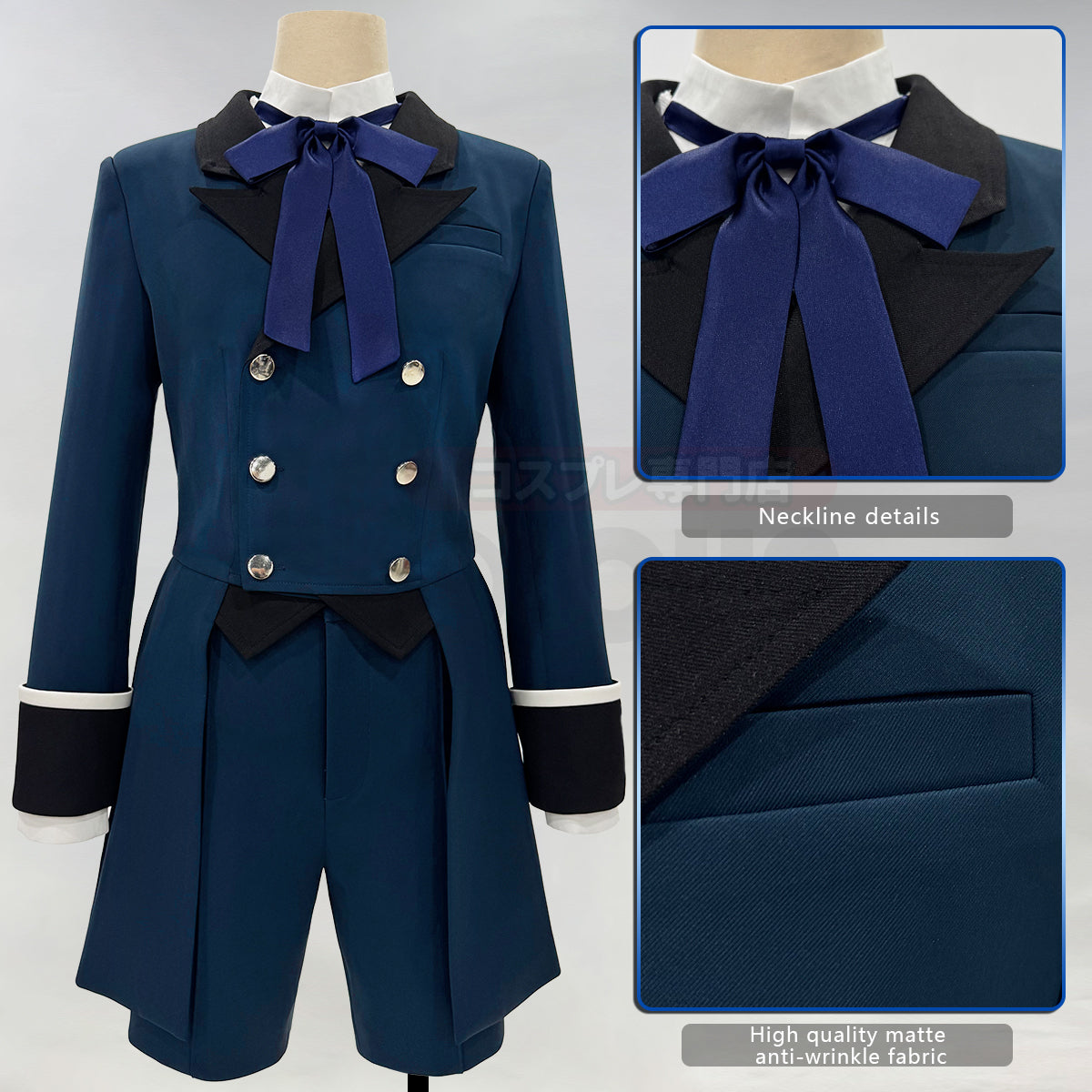 YOO Butler Anime Ciel Phantomhive Cosplay Costume Dark Blue Double-Breasted Coat Short Animation Convention Daily Wear thumbnail 4