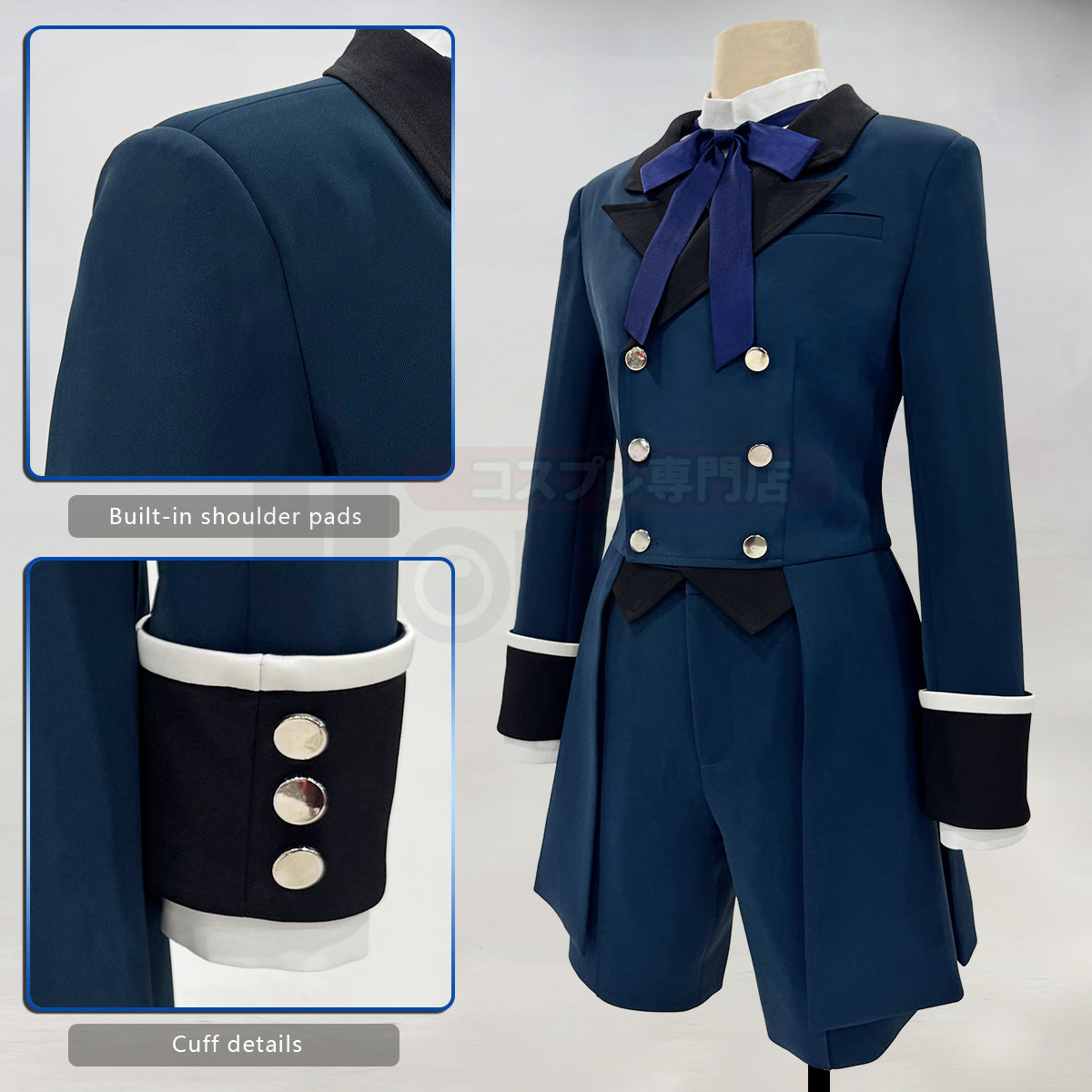 YOO Butler Anime Ciel Phantomhive Cosplay Costume Dark Blue Double-Breasted Coat Short Animation Convention Daily Wear thumbnail 5