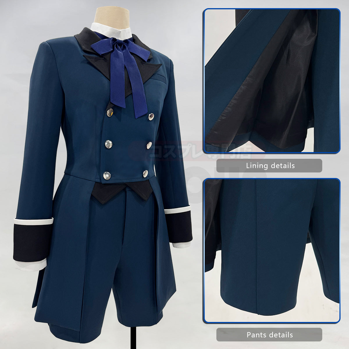 YOO Butler Anime Ciel Phantomhive Cosplay Costume Dark Blue Double-Breasted Coat Short Animation Convention Daily Wear thumbnail 6