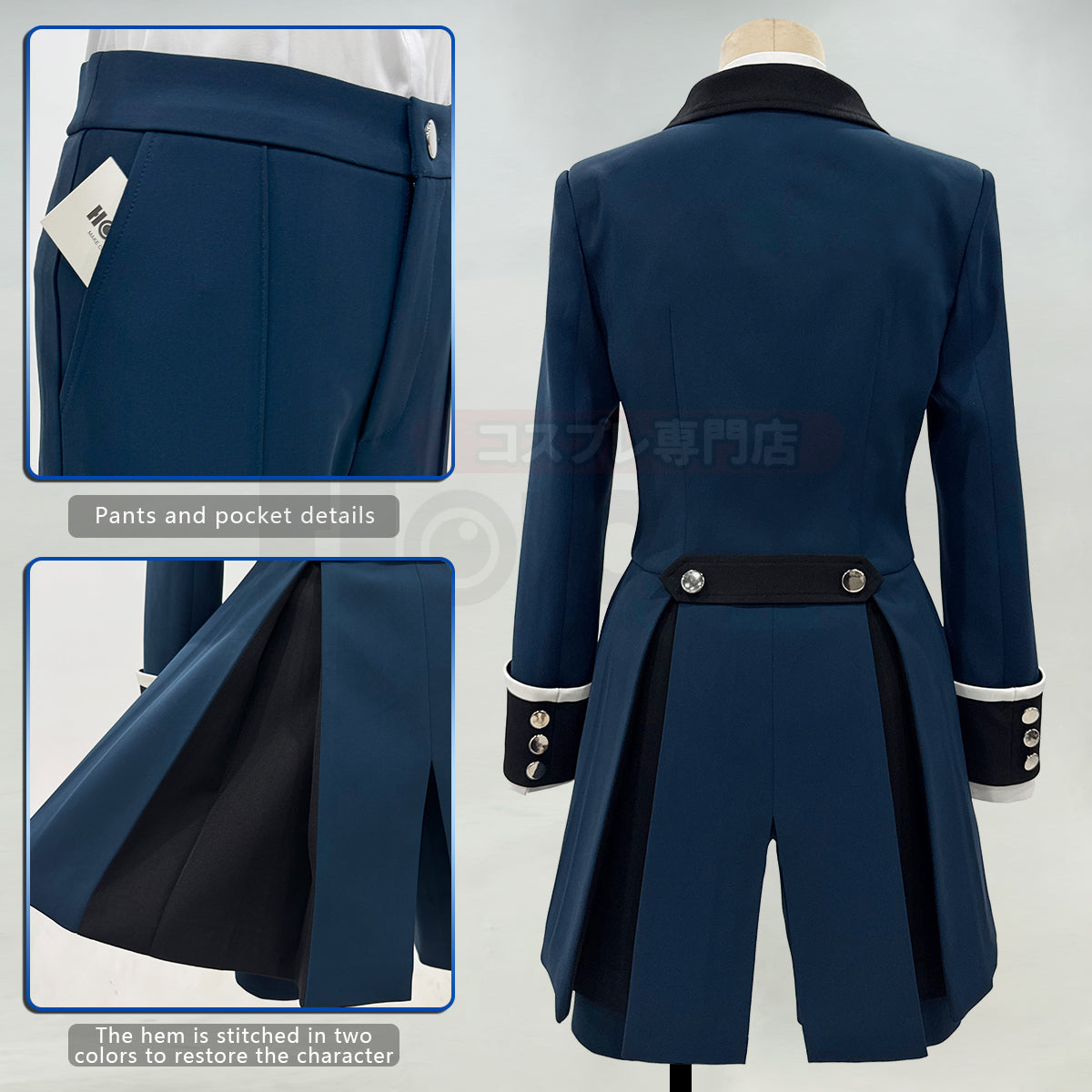 YOO Butler Anime Ciel Phantomhive Cosplay Costume Dark Blue Double-Breasted Coat Short Animation Convention Daily Wear thumbnail 7