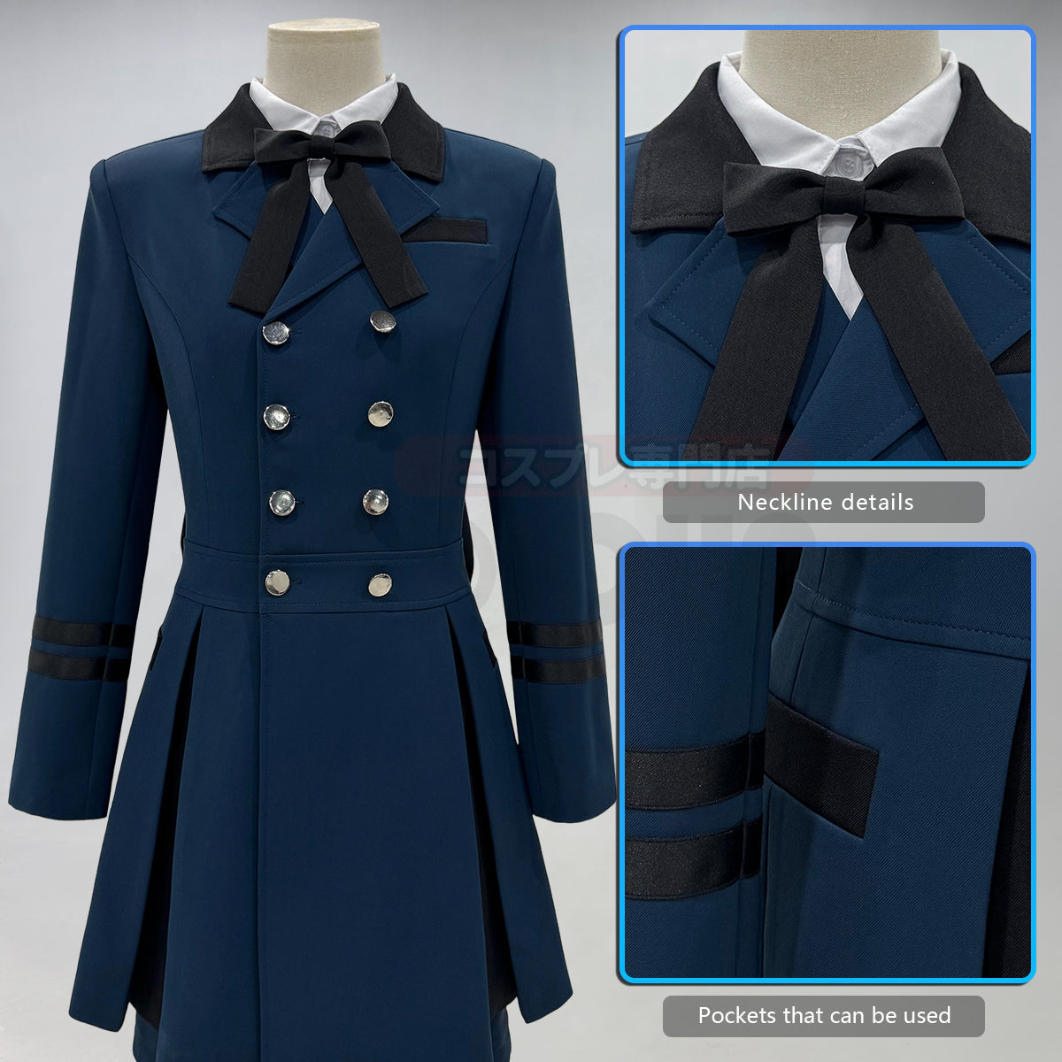 YOO Butler Anime Ciel Phantomhive Cosplay Costume Dark Blue Double-Breasted Coat Shirt Short Daily Wear Cos Convention thumbnail 3
