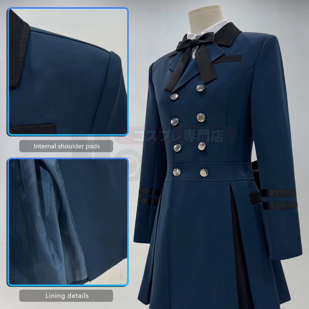 YOO Butler Anime Ciel Phantomhive Cosplay Costume Dark Blue Double-Breasted Coat Shirt Short Daily Wear Cos Convention thumbnail 4