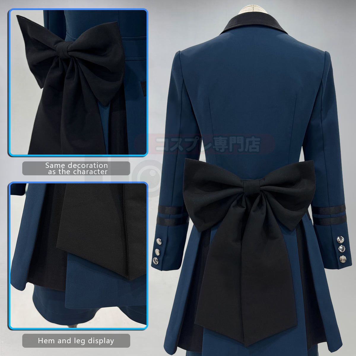 YOO Butler Anime Ciel Phantomhive Cosplay Costume Dark Blue Double-Breasted Coat Shirt Short Daily Wear Cos Convention thumbnail 7
