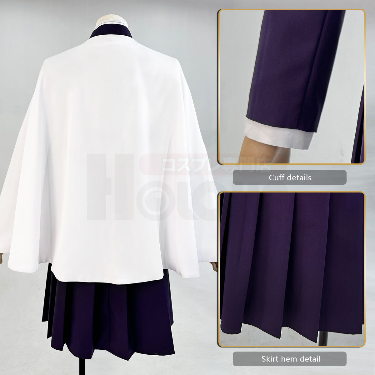 YOO Demon Anime Tsuyuri Kanawo Cosplay Costume Wig Embroidery Purple Top Skirt White Cloak Belt Cos Halloween Christmas Gift thumbnail 12