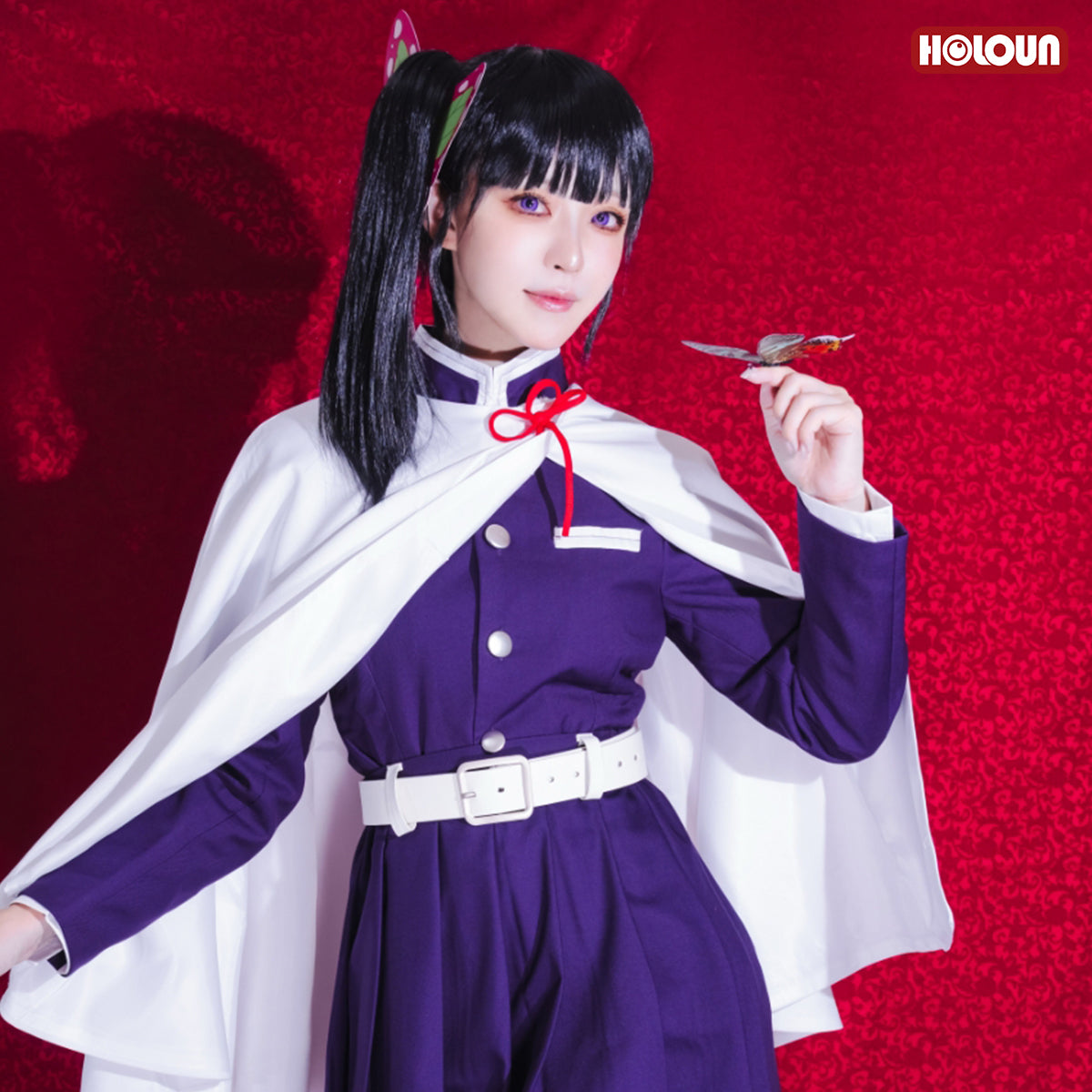 YOO Demon Anime Tsuyuri Kanawo Cosplay Costume Wig Embroidery Purple Top Skirt White Cloak Belt Cos Halloween Christmas Gift thumbnail 4