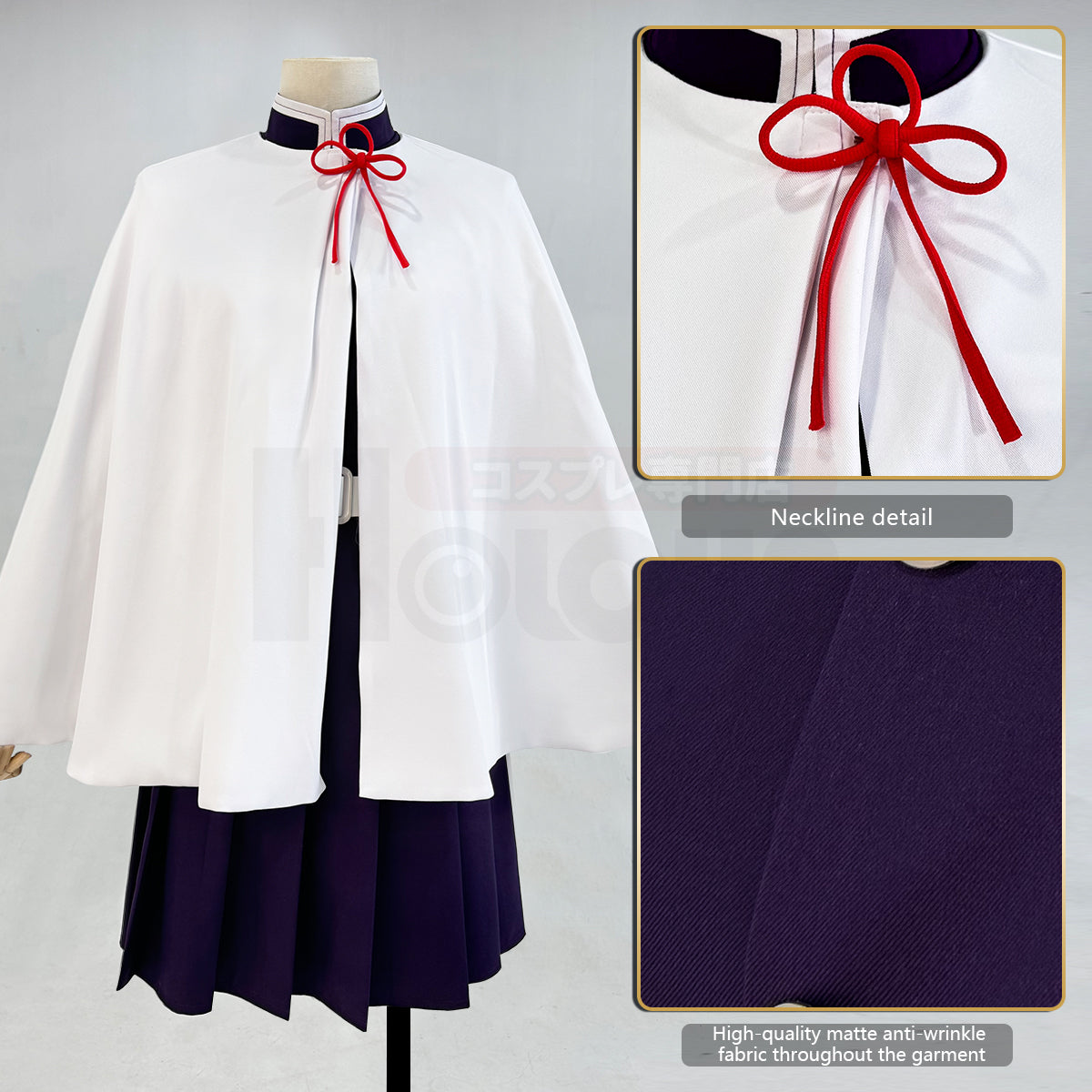 YOO Demon Anime Tsuyuri Kanawo Cosplay Costume Wig Embroidery Purple Top Skirt White Cloak Belt Cos Halloween Christmas Gift thumbnail 8