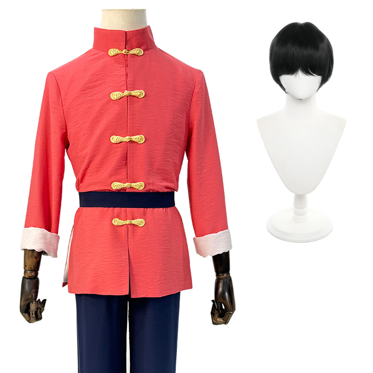 YOO Anime Ranma Saotome Cosplay Costume Wig Shirt Pants Belt Cos Convention Halloween Christmas Gift Rose Net thumbnail 2