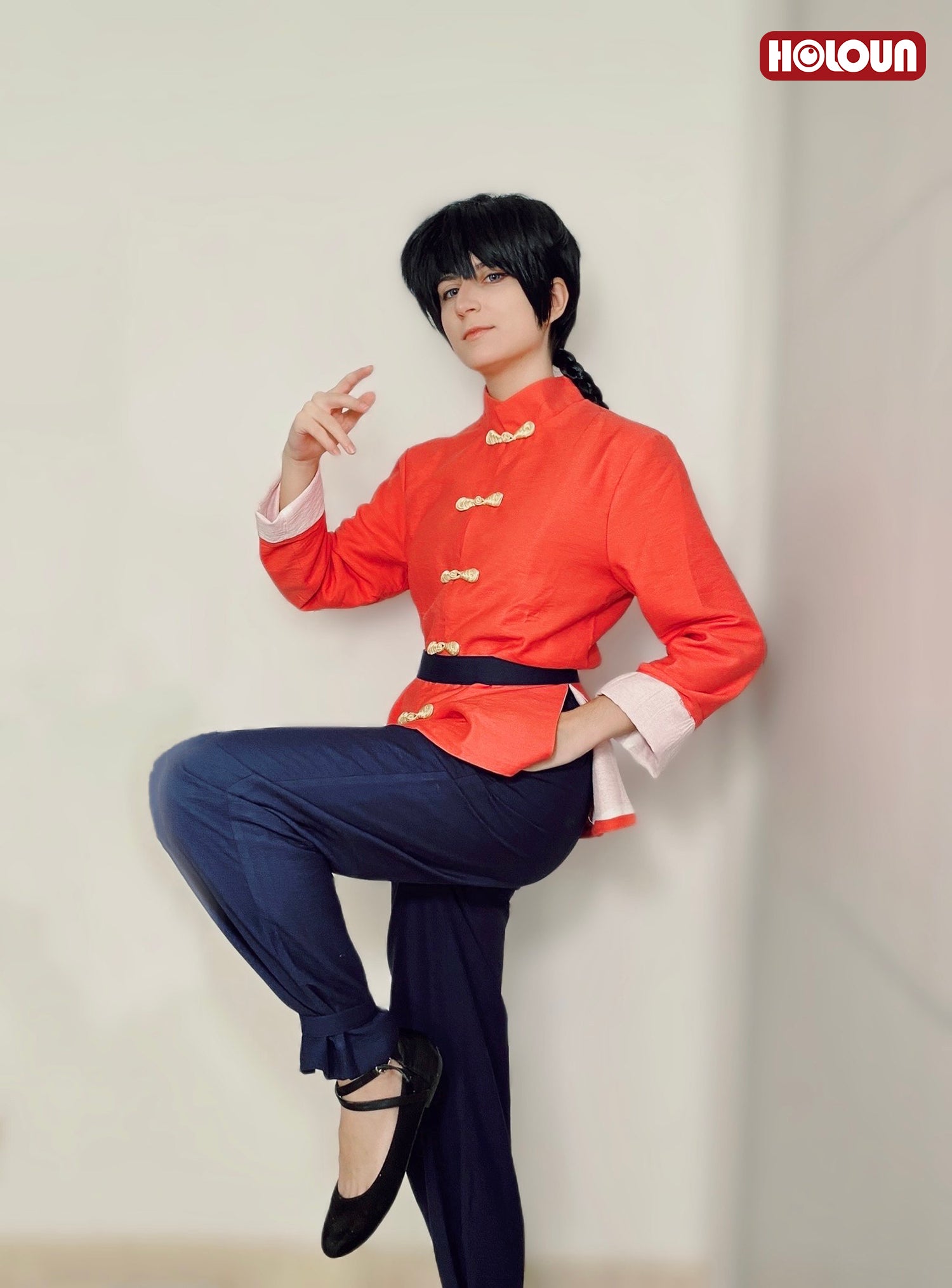 YOO Anime Ranma Saotome Cosplay Costume Wig Shirt Pants Belt Cos Convention Halloween Christmas Gift Rose Net thumbnail 5