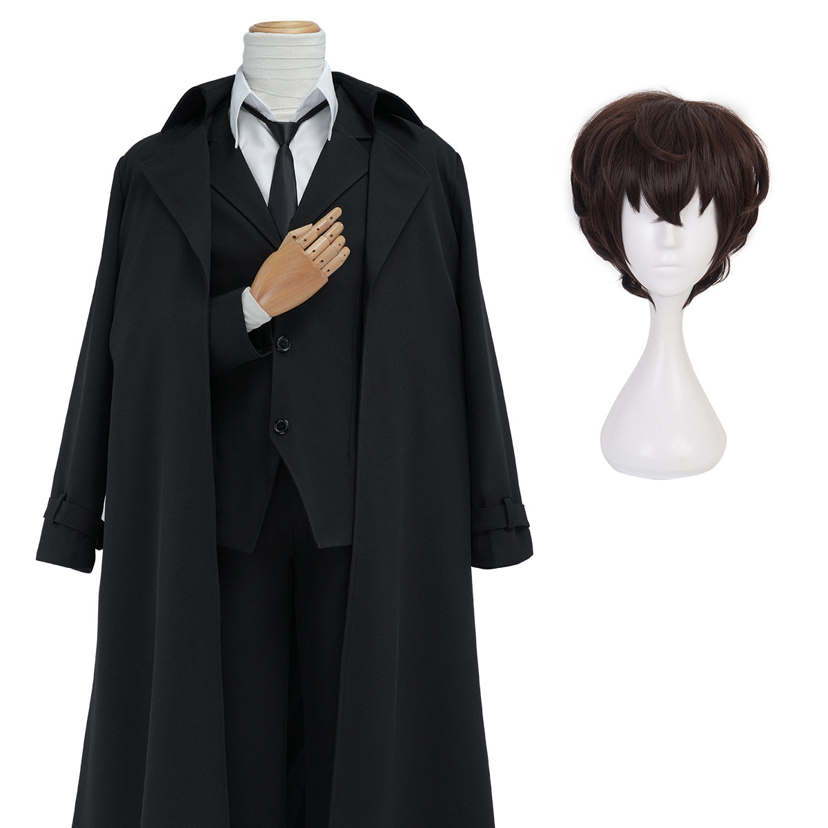 YOO Bungo Anime Dazai Osamu Cosplay Costume Wig Black Lining Coat Elastic Pants Shirt Tie Daily Wearing Halloween Christmas thumbnail 3