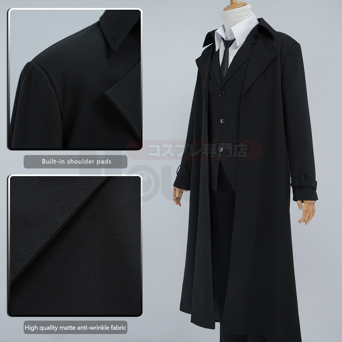 YOO Bungo Anime Dazai Osamu Cosplay Costume Wig Black Lining Coat Elastic Pants Shirt Tie Daily Wearing Halloween Christmas thumbnail 6