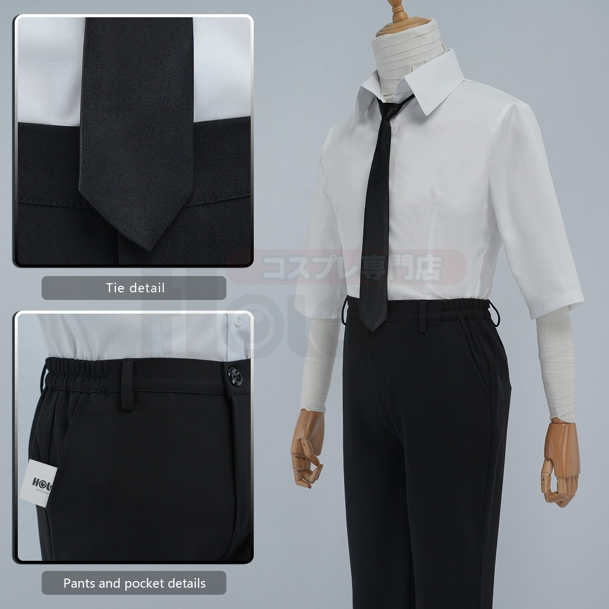 YOO Bungo Anime Dazai Osamu Cosplay Costume Wig Black Lining Coat Elastic Pants Shirt Tie Daily Wearing Halloween Christmas thumbnail 8
