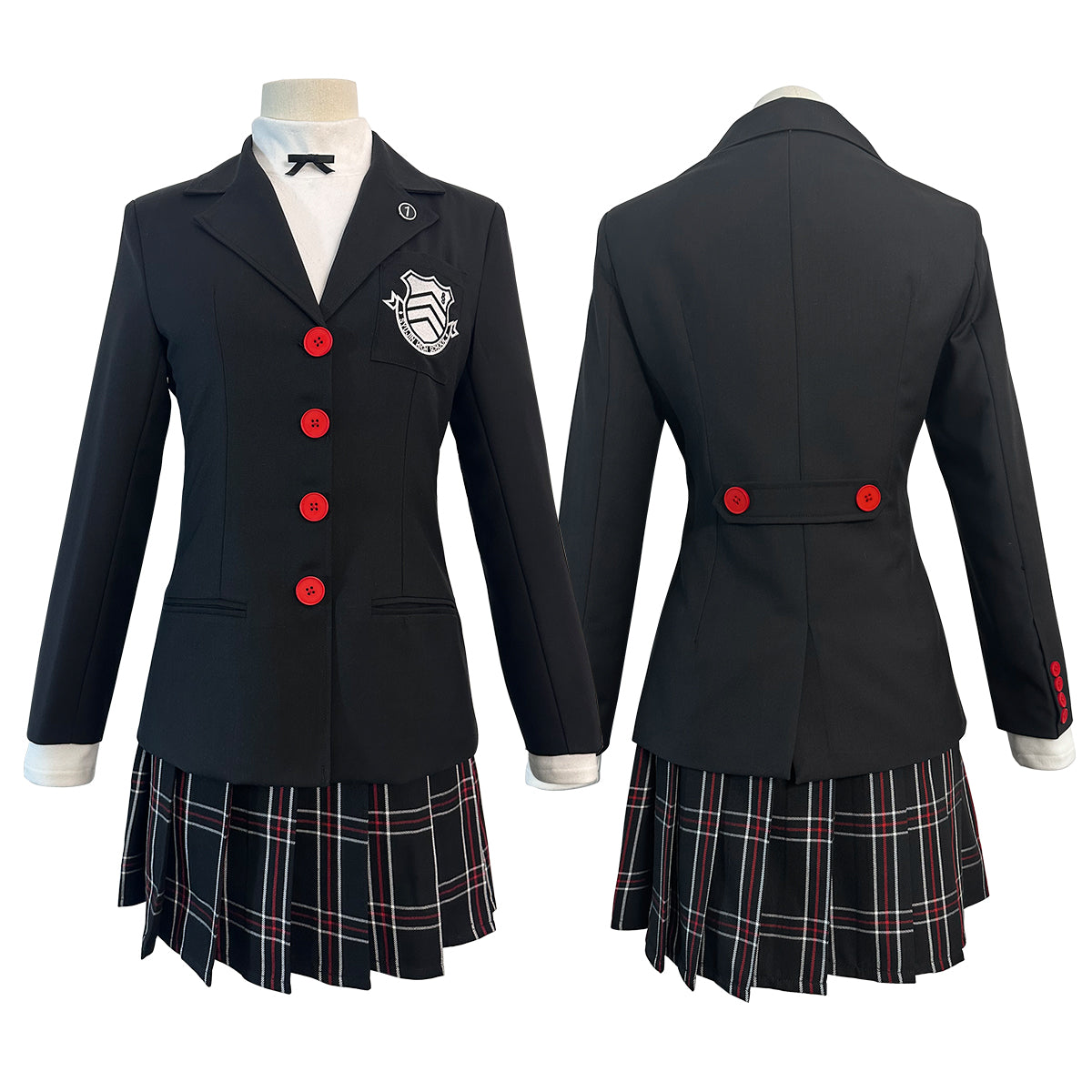 YOO P5 Game Kasumi Yoshizawa Cosplay Costume Wig School Uniform Embroidery School Badge Suit Plaid JK Skirt Shirt Rose Net thumbnail 3