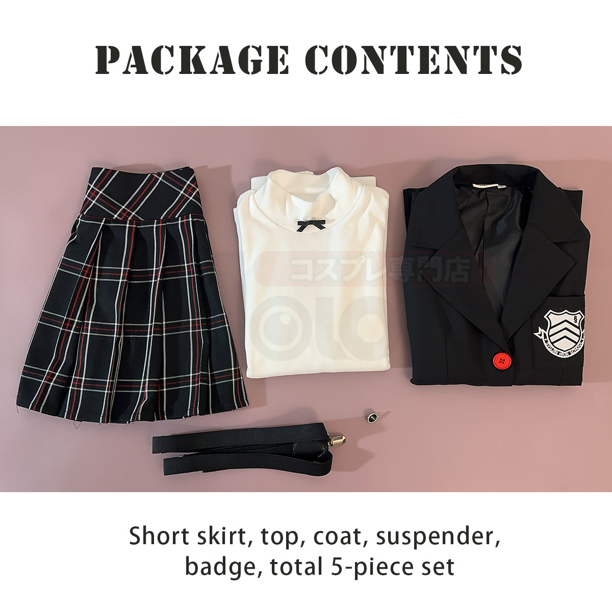 YOO P5 Game Kasumi Yoshizawa Cosplay Costume Wig School Uniform Embroidery School Badge Suit Plaid JK Skirt Shirt Rose Net thumbnail 9