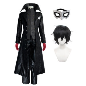 YOO P5 Game Ren Amamiya Cosplay Costume Wig Mask Joker Faux Leather Coat Pants Vest Gloves Daily Wear Cos Convention Outfit Rose Net