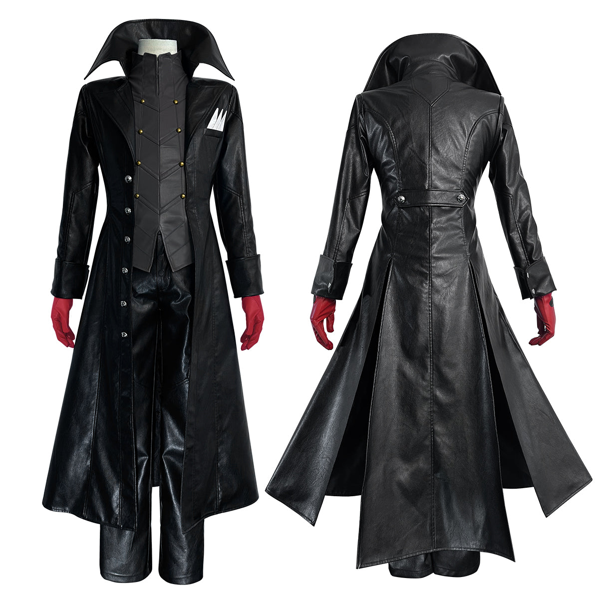 YOO P5 Game Ren Amamiya Cosplay Costume Wig Mask Joker Faux Leather Coat Pants Vest Gloves Daily Wear Cos Convention Outfit Rose Net thumbnail 2