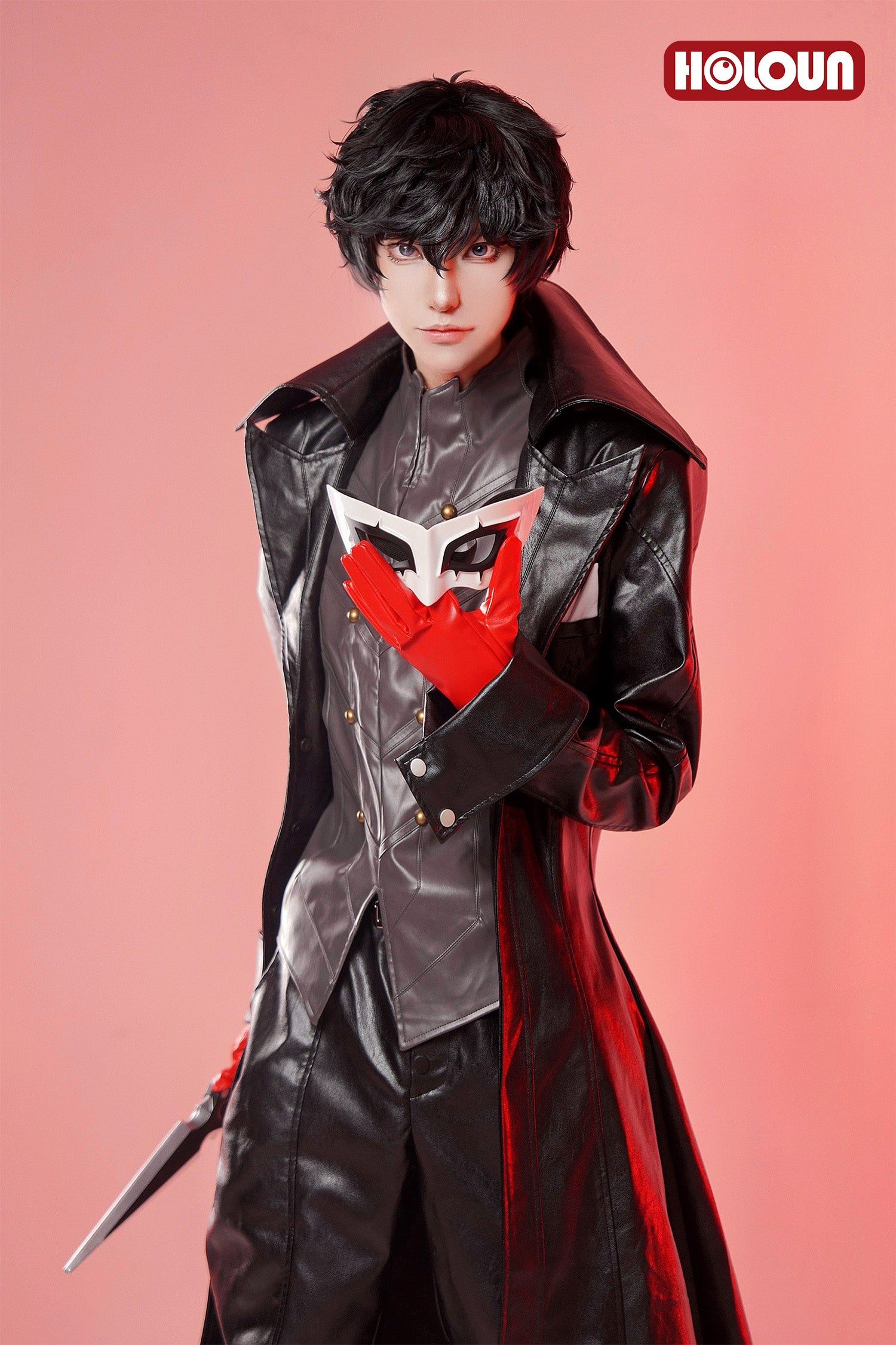 YOO P5 Game Ren Amamiya Cosplay Costume Wig Mask Joker Faux Leather Coat Pants Vest Gloves Daily Wear Cos Convention Outfit Rose Net thumbnail 3