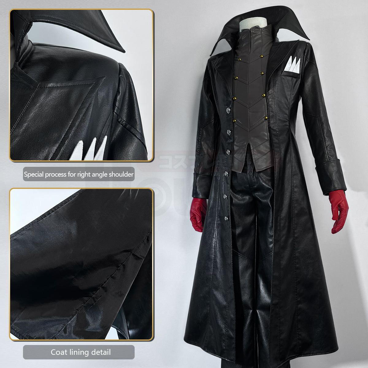 YOO P5 Game Ren Amamiya Cosplay Costume Wig Mask Joker Faux Leather Coat Pants Vest Gloves Daily Wear Cos Convention Outfit Rose Net thumbnail 6