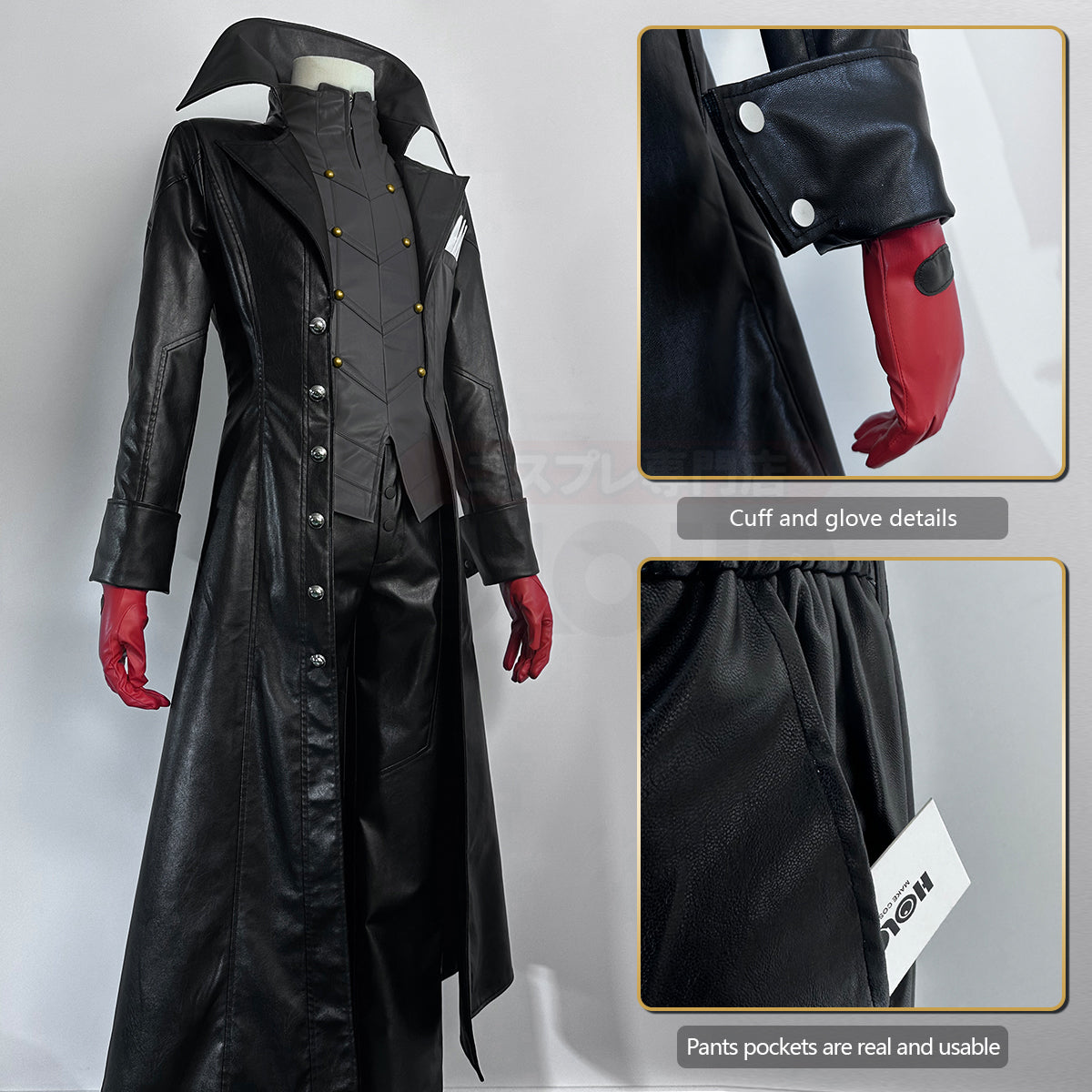 YOO P5 Game Ren Amamiya Cosplay Costume Wig Mask Joker Faux Leather Coat Pants Vest Gloves Daily Wear Cos Convention Outfit Rose Net thumbnail 7