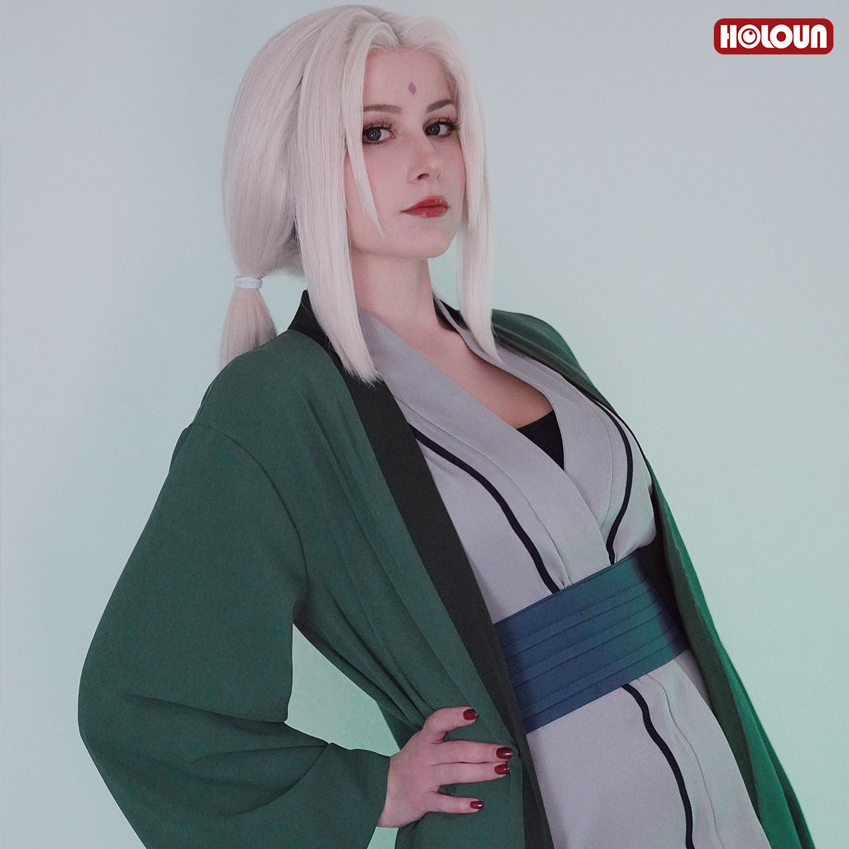 YOO Anime Tsunade Cosplay Costume Wig Embroidery Haori Top Pants Belt Halloween Christmas Gift Cos Convention thumbnail 4